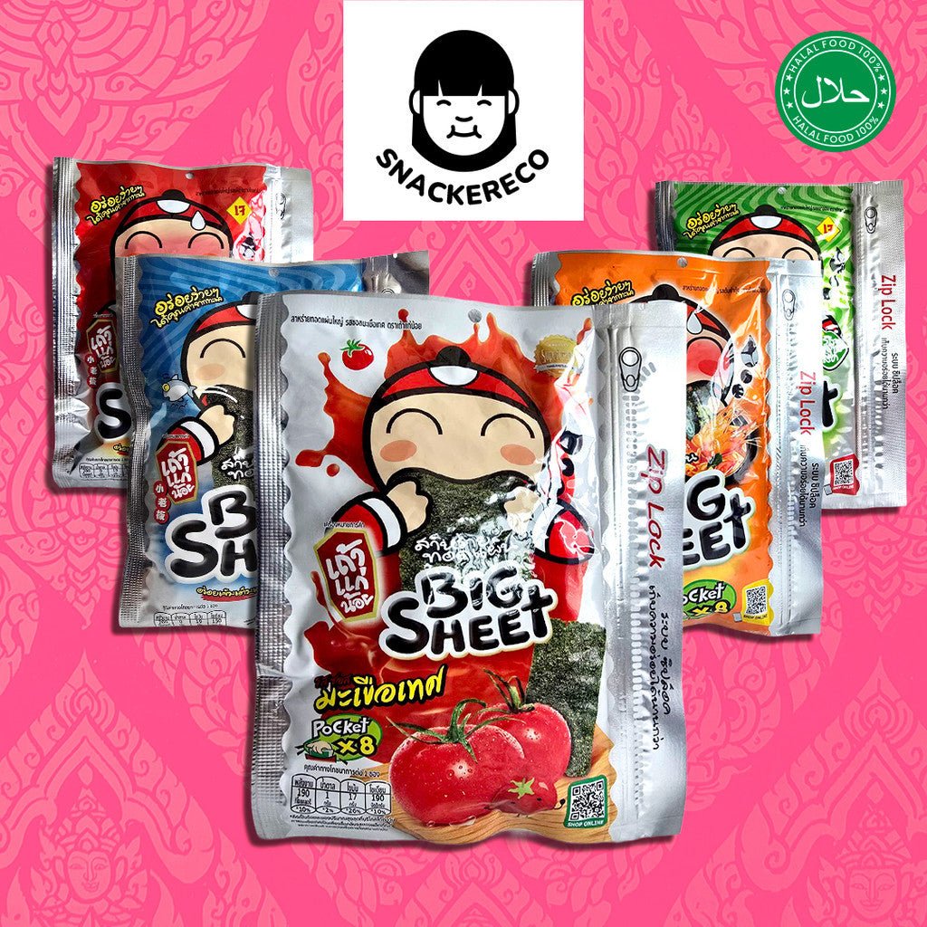 Tao Kae Noi Big Sheet Pocket Seaweed Ziplock Bag 28g - Halal - Snackereco - 1